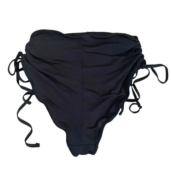 Black Brazilian High Waist Swimming Suit Bottoms Rutched SZ XS - Picture 4 of 7